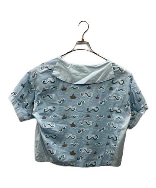 Jocomomola（ホコモモラ）Jocomomola (ホコモモラ) パスカール柄 ジャカードブラウス ブルー サイズ:SIZE 40の古着・服飾アイテム