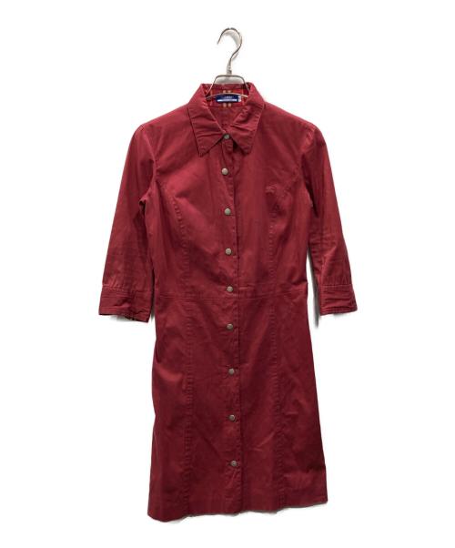 BURBERRY BLUE LABEL（バーバリー ブルー レーベル）BURBERRY BLUE LABEL (バーバリー ブルー レーベル) ノヴァチェックトリム シャツワンピース レッド サイズ:38の古着・服飾アイテム