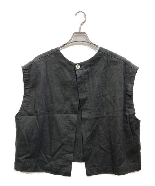 BEARDSLEY（ビアズリー）BEARDSLEY (ビアズリー) リネンショートベスト ブラック サイズ:Fの古着・服飾アイテム