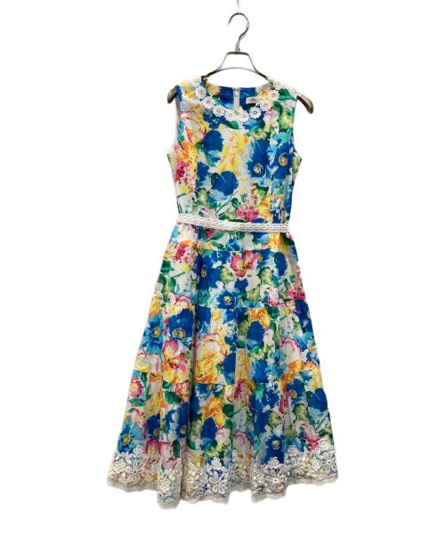 Super Beauty（スーパービューティ）Super Beauty (スーパービューティ) 花柄ノースリーブワンピース ブルー サイズ:40の古着・服飾アイテム