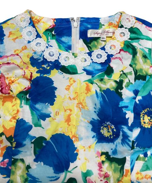 Super Beauty（スーパービューティ）Super Beauty (スーパービューティ) 花柄ノースリーブワンピース ブルー サイズ:40の古着・服飾アイテム