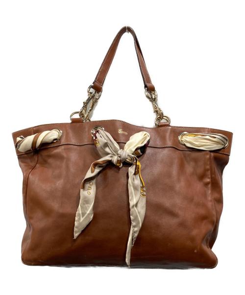 GUCCI（グッチ）GUCCI (グッチ) POSITANO TOTE BAG ブラウンの古着・服飾アイテム