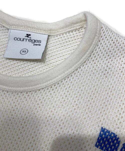 courreges（クレージュ）courreges (クレージュ) ロゴメッシュトップス ホワイト×ブルー サイズ:XSの古着・服飾アイテム