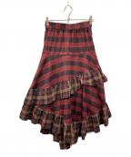 freadaフリーダ）の古着「ネルチェック アシメ フリルスカート」｜レッド