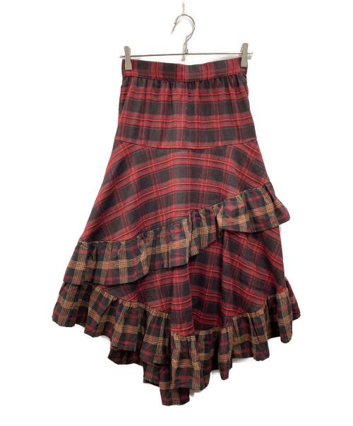 freada（フリーダ）Freada (フリーダ) ネルチェック アシメ フリルスカート レッド サイズ:ONE SIZEの古着・服飾アイテム