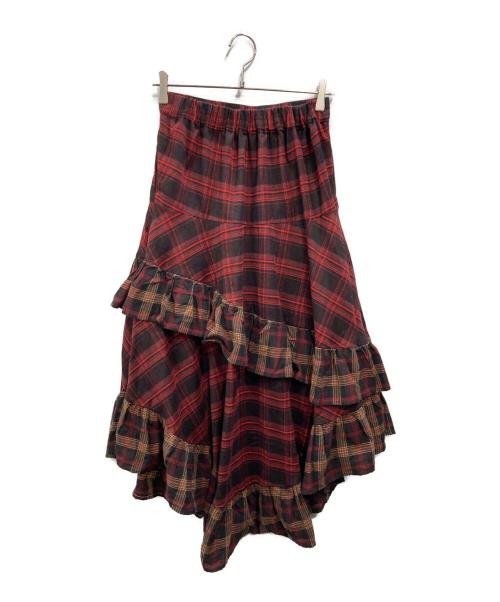 freada（フリーダ）Freada (フリーダ) ネルチェック アシメ フリルスカート レッド サイズ:ONE SIZEの古着・服飾アイテム