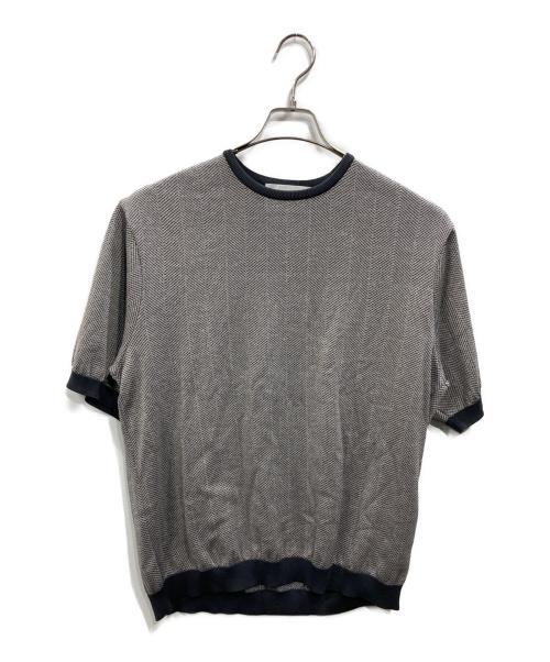 TOMORROW LAND tricot（トゥモローランド トリコ）TOMORROW LAND tricot (トゥモローランド トリコ) ヘリンボーン柄 コットンハーフスリーブ ニット グレー サイズ:SIZE Mの古着・服飾アイテム