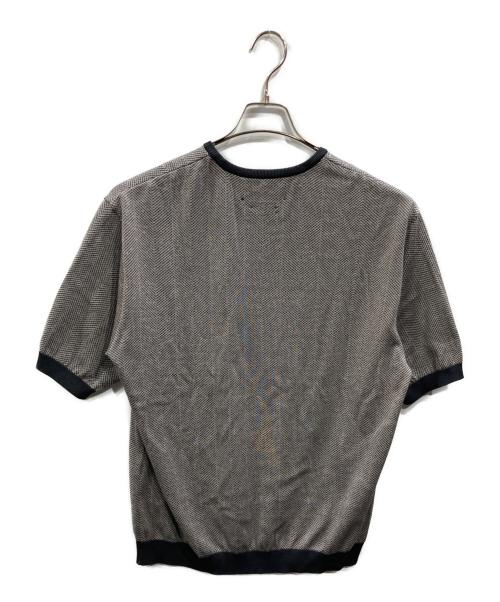 TOMORROW LAND tricot（トゥモローランド トリコ）TOMORROW LAND tricot (トゥモローランド トリコ) ヘリンボーン柄 コットンハーフスリーブ ニット グレー サイズ:SIZE Mの古着・服飾アイテム