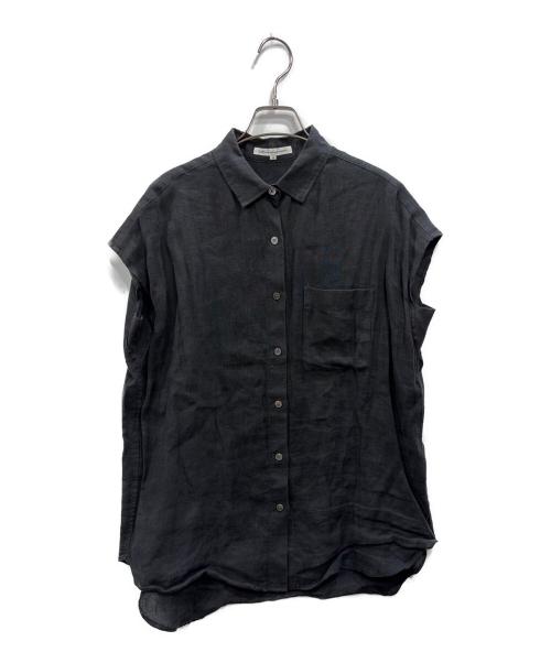 23区（ニジュウサンク）23区 (ニジュウサンク) LIBECO フレンチスリーブシャツ ブラック サイズ:38の古着・服飾アイテム