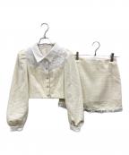 rosemuseロゼミューズ）の古着「many frills tweed mini set up」｜ホワイト