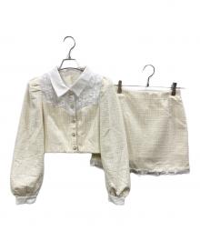 rosemuse（ロゼミューズ）の古着「many frills tweed mini set up」｜ホワイト