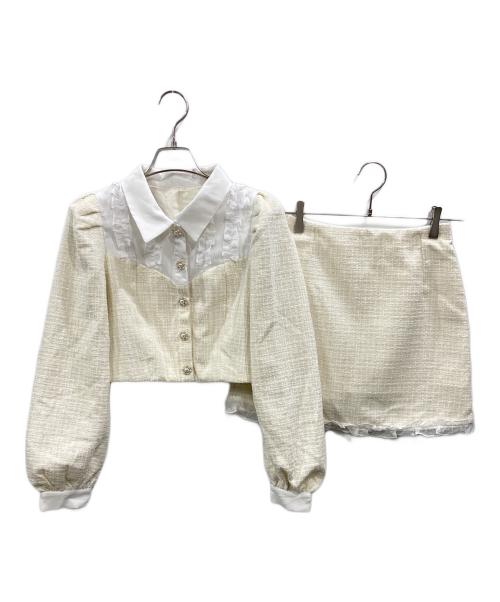 rosemuse（ロゼミューズ）ROSEMUSE (ロゼミューズ) many frills tweed mini set up ホワイト サイズ:SMALLの古着・服飾アイテム