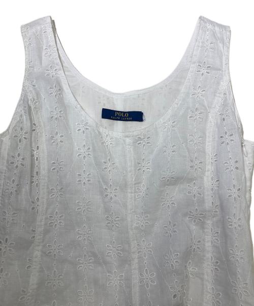 POLO RALPH LAUREN（ポロ・ラルフローレン）POLO RALPH LAUREN (ポロ・ラルフローレン) カットワークレース リネンノースリーブワンピース ホワイト サイズ:不明の古着・服飾アイテム
