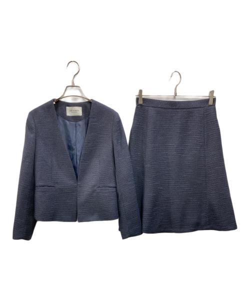 WORK TRIP OUTFITS（ワークトッリプアートフィッツ）WORK TRIP OUTFITS (ワークトッリプアートフィッツ) ラメツイードスカートセットアップ ネイビー サイズ:Lの古着・服飾アイテム