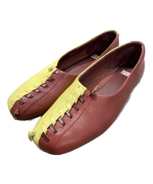 CAMPER（カンペール）CAMPER (カンペール) TWINS フラットシューズ ブラウン×イエロー サイズ:39の古着・服飾アイテム