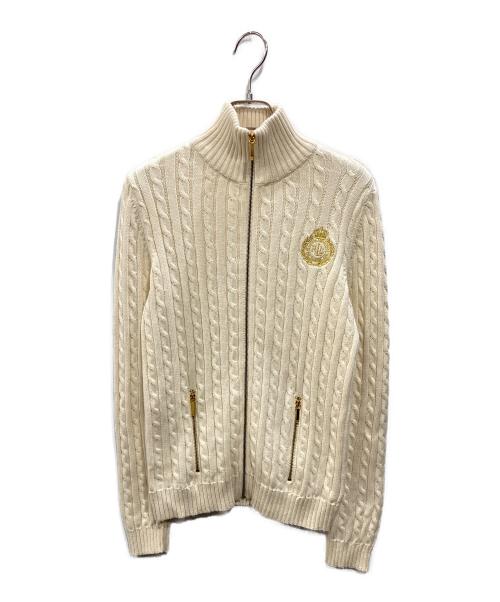 LAUREN RALPH LAUREN（ローレンラルフローレン）LAUREN RALPH LAUREN (ローレンラルフローレン) ロゴ刺繍 ジップアップケーブルニット アイボリー サイズ:Sの古着・服飾アイテム