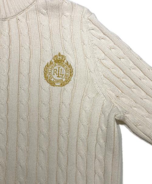 LAUREN RALPH LAUREN（ローレンラルフローレン）LAUREN RALPH LAUREN (ローレンラルフローレン) ロゴ刺繍 ジップアップケーブルニット アイボリー サイズ:Sの古着・服飾アイテム