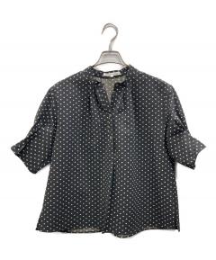 値下げ！　yori ショートパフギャザーブラウス　36 ネイビー 中古・古着通販】yori (ヨリ) ショートパフギャザーブラウス ネイビー
