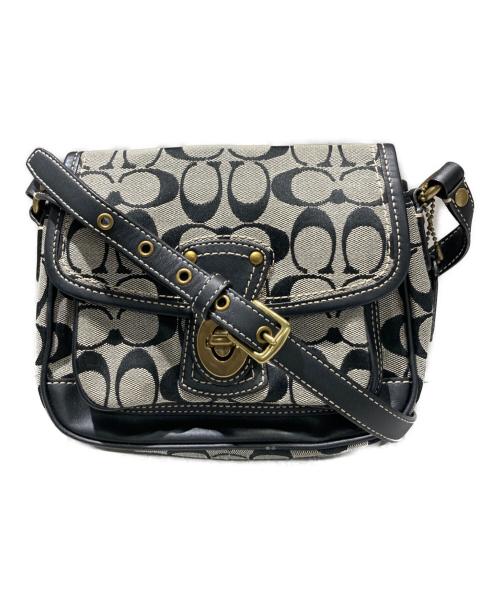 COACH（コーチ）COACH (コーチ) シグネチャー ターンロックショルダーバッグ ベージュブラックの古着・服飾アイテム