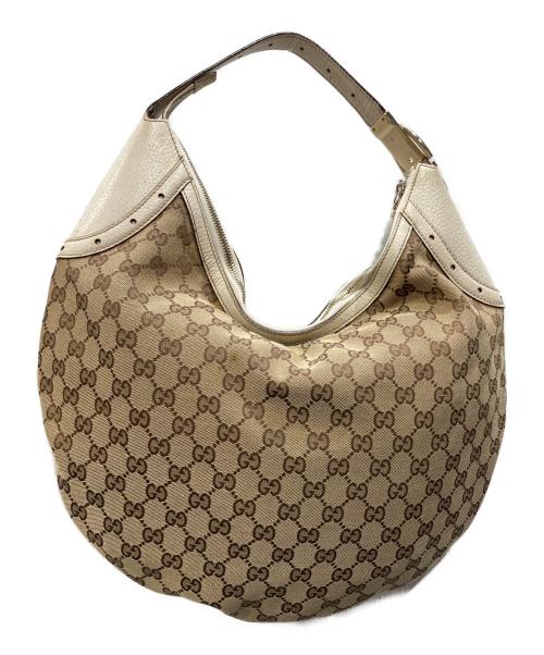 GUCCI（グッチ）GUCCI (グッチ) GGキャンバス ホーボーバッグ ベージュ×ホワイトの古着・服飾アイテム