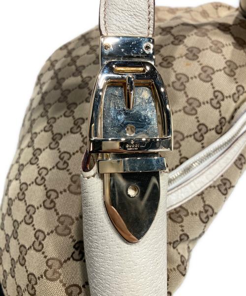 GUCCI（グッチ）GUCCI (グッチ) GGキャンバス ホーボーバッグ ベージュ×ホワイトの古着・服飾アイテム