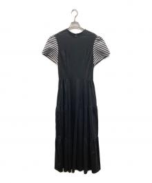 BORDERS at BALCONY（ボーダーズアットバルコニー）の古着「BORDER SLEEVE TEE DRESS」｜ブラック