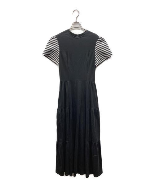 BORDERS at BALCONY（ボーダーズアットバルコニー）BORDERS AT BALCONY (ボーダーズアットバルコニー) BORDER SLEEVE TEE DRESS ブラック サイズ:38の古着・服飾アイテム