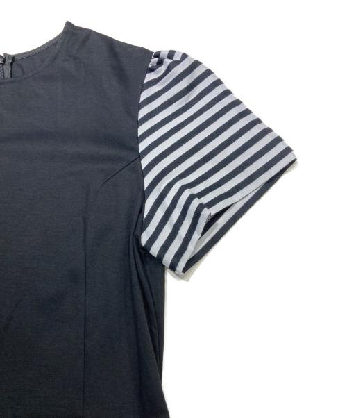 BORDERS at BALCONY（ボーダーズアットバルコニー）BORDERS AT BALCONY (ボーダーズアットバルコニー) BORDER SLEEVE TEE DRESS ブラック サイズ:38の古着・服飾アイテム