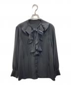BORDERS at BALCONYボーダーズアットバルコニー）の古着「GEORGETTE RUFFLE BLOUSE」｜ブラック