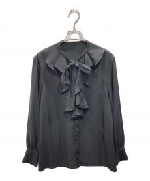 BORDERS at BALCONY（ボーダーズアットバルコニー）の古着「GEORGETTE RUFFLE BLOUSE」｜ブラック