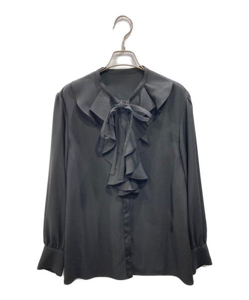BORDERS at BALCONY（ボーダーズアットバルコニー）BORDERS AT BALCONY (ボーダーズアットバルコニー) GEORGETTE RUFFLE BLOUSE ブラック サイズ:38の古着・服飾アイテム