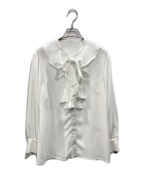 BORDERS at BALCONY（ボーダーズアットバルコニー）BORDERS AT BALCONY (ボーダーズアットバルコニー) GEORGETTE RUFFLE BLOUSE ホワイト サイズ:38の古着・服飾アイテム