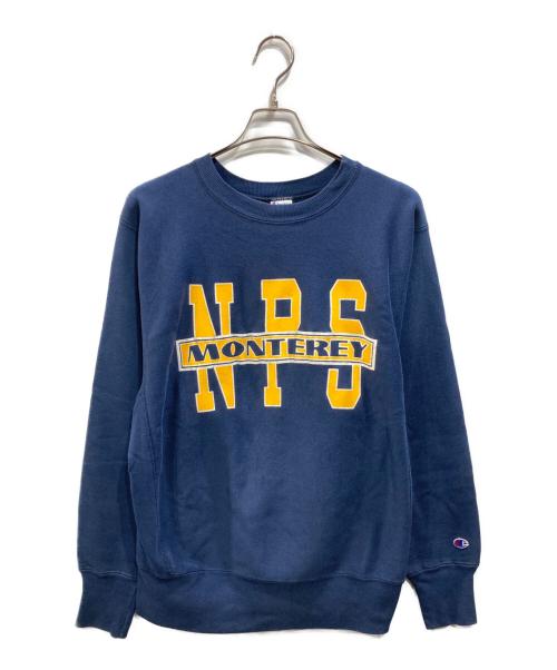 Champion（チャンピオン）Champion (チャンピオン) 刺繍タグプリントスウェット ネイビー×イエロー サイズ:LARGEの古着・服飾アイテム