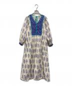 ne quittez pasヌキテパ）の古着「Cotton Voile Ethnic Combination Print Gather Dress」｜アイボリー×パープル