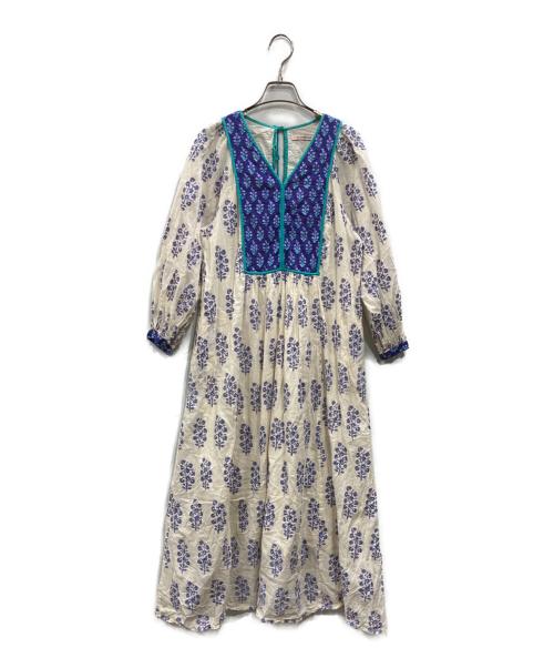 ne quittez pas（ヌキテパ）ne quittez pas (ヌキテパ) Cotton Voile Ethnic Combination Print Gather Dress アイボリー×パープル サイズ:Mの古着・服飾アイテム