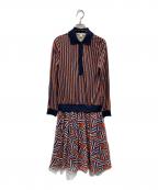 DIANE VON FURSTENBERGダイアンフォンファステンバーグ）の古着「シルク ポロカラーワンピ」｜ネイビー×オレンジ