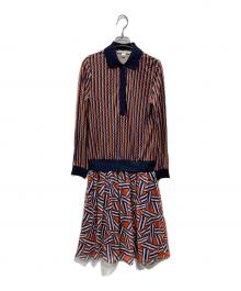 DIANE VON FURSTENBERG（ダイアンフォンファステンバーグ）の古着「シルク ポロカラーワンピ」｜ネイビー×オレンジ