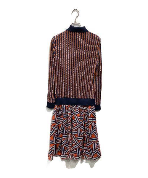 DIANE VON FURSTENBERG（ダイアンフォンファステンバーグ）DIANE VON FURSTENBERG (ダイアンフォンファステンバーグ) シルク ポロカラーワンピ ネイビー×オレンジ サイズ:2の古着・服飾アイテム