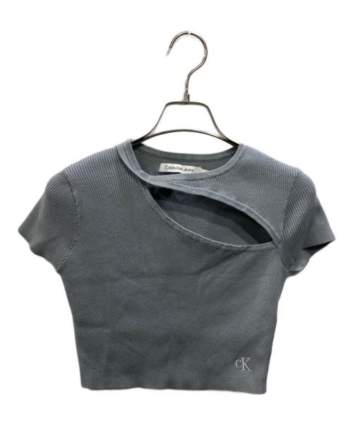 Calvin Klein Jeans（カルバンクラインジーンズ）Calvin Klein Jeans (カルバンクラインジーンズ) カットアウト リブニットトップス グレー サイズ:SIZE Mの古着・服飾アイテム