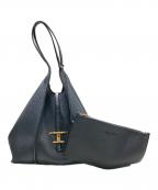 TOD'Sトッズ）の古着「Tタイムレス レザー ショッピングバッグ ミディアム」｜ブラック