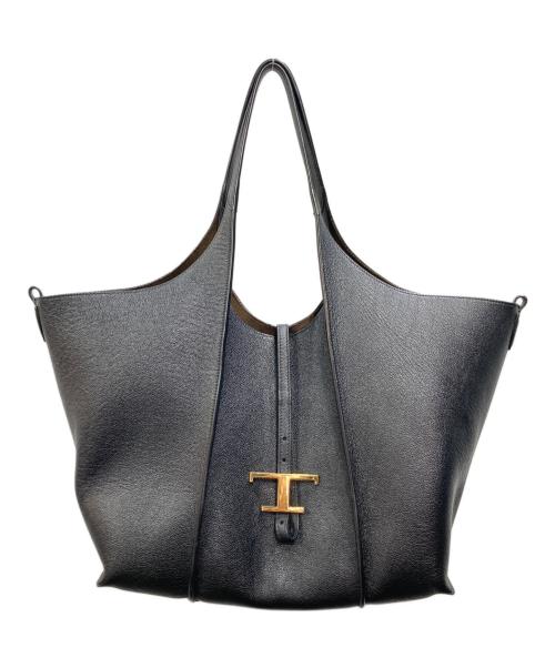 TOD'S（トッズ）TOD'S (トッズ) Tタイムレス レザー ショッピングバッグ ミディアム ブラックの古着・服飾アイテム