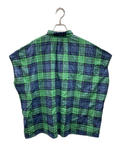 NATURAL LAUNDRY（ナチュラルランドリー）NATURAL LAUNDRY (ナチュラルランドリー) 先染めシャーリングロングシャ グリーン×ネイビー サイズ:2の古着・服飾アイテム