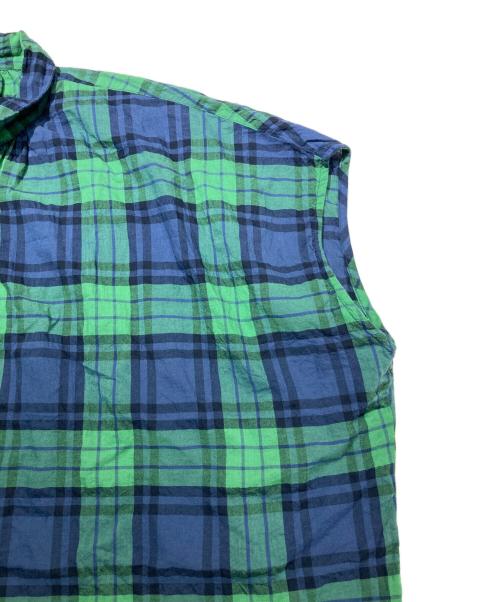 NATURAL LAUNDRY（ナチュラルランドリー）NATURAL LAUNDRY (ナチュラルランドリー) 先染めシャーリングロングシャ グリーン×ネイビー サイズ:2の古着・服飾アイテム