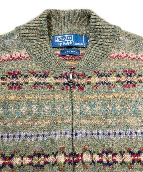 POLO RALPH LAUREN（ポロ・ラルフローレン）POLO RALPH LAUREN (ポロ・ラルフローレン) フェアアイル ジップアップニット グリーン サイズ:Mの古着・服飾アイテム