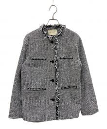 UNITED ARROWS（ユナイテッドアローズ）の古着「2トーン ツイードライク ノーカラー ジャケット」｜ホワイト×ブラック