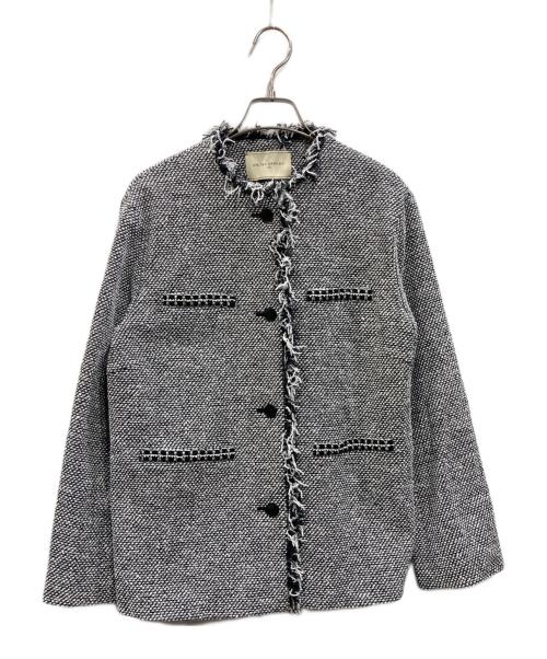 UNITED ARROWS（ユナイテッドアローズ）UNITED ARROWS (ユナイテッドアローズ) 2トーン ツイードライク ノーカラー ジャケット ホワイト×ブラック サイズ:38の古着・服飾アイテム
