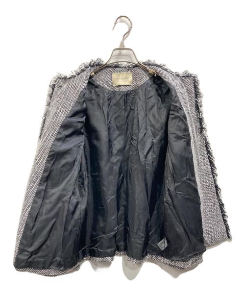UNITED ARROWS（ユナイテッドアローズ）UNITED ARROWS (ユナイテッドアローズ) 2トーン ツイードライク ノーカラー ジャケット ホワイト×ブラック サイズ:38の古着・服飾アイテム