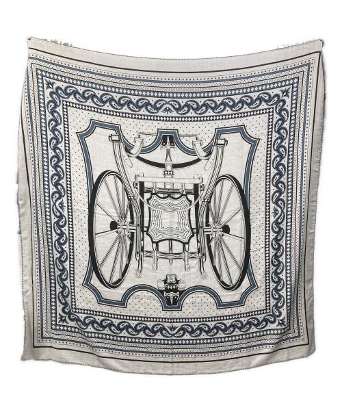 HERMES（エルメス）HERMES (エルメス) カレ140 LES ROUES DE PHAETON カレジェアン 四輪馬車の車輪・バンダナ グレー×ネイビーの古着・服飾アイテム