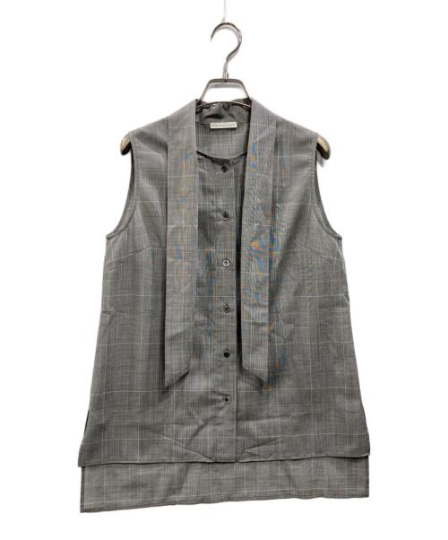 ESTNATION（エストネーション）ESTNATION (エストネーション) グレンチェックバンドカラーブラウス グレー サイズ:36の古着・服飾アイテム