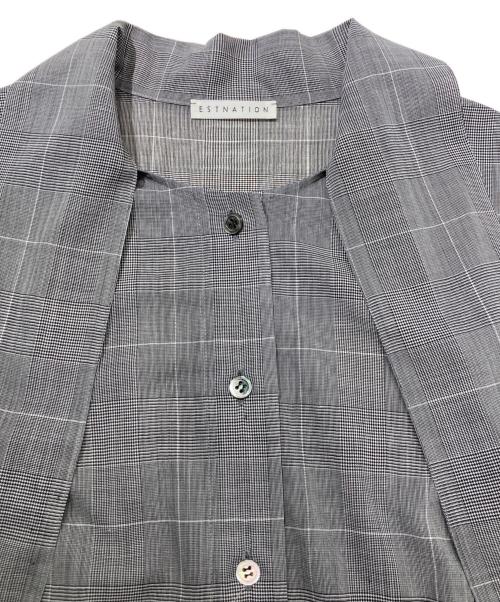ESTNATION（エストネーション）ESTNATION (エストネーション) グレンチェックバンドカラーブラウス グレー サイズ:36の古着・服飾アイテム